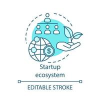 Startup ecosystem concept icon. Environmental organizations financing. Young business support system idea thin line illustration. Vector isolated outline drawing. Editable stroke