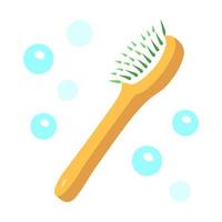 Natural bath brush flat design long shadow color icon. Zero waste swap. Eco friendly, recycle, reusable material. Organic wooden body brush. Skin wash, dry massage tool. Vector silhouette illustration