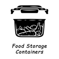 Food storage container glyph icon. Eco friendly material. Plastic food packaging. Reusable lunch box. Fresh fruits, vegetables storage. Silhouette symbol. Negative space. Vector isolated illustration