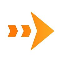 Dashed orange arrow flat design long shadow color icon. Arrowhead showing right shift and direction. Rightward arrow. Navigation pointer, indicator. Next. Motion symbol. Vector silhouette illustration