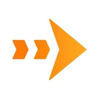 Dashed orange arrow flat design long shadow color icon. Arrowhead showing right shift and direction. Rightward arrow. Navigation pointer, indicator. Next. Motion symbol. Vector silhouette illustration