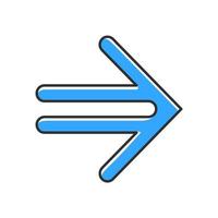 Double-lined blue arrow color icon. Indicating sign, pointer button. Forward indicator. Arrowhead pointing to right direction. Navigation arrow. Motion cursor. Isolated vector illustration