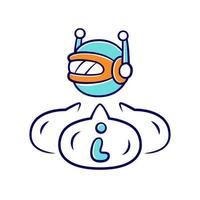 Informational bot color icon. Robot virtual assistant. Artificial intelligence. Web robot in online networks. Access to data. Machine learning, software application. Isolated vector illustration