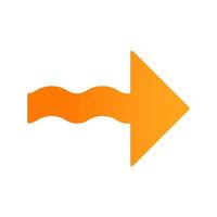 Wavy orange arrow flat design long shadow color icon. Direction pointer sign. Indicating arrowhead. Spiral line. Pointing cursor, indicator. Motion, next. Movement sign. Vector silhouette illustration