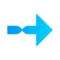 Twisted blue arrow flat design long shadow color icon. Direction arrowhead. Pointing cursor. Arrow indicating rightward. Pointer, indicator. Next. Navigation sign. Vector silhouette illustration