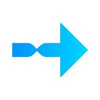 Twisted blue arrow flat design long shadow color icon. Direction arrowhead. Pointing cursor. Arrow indicating rightward. Pointer, indicator. Next. Navigation sign. Vector silhouette illustration