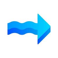 Blue 3d wavy arrow flat design long shadow color icon. Rightward direction. Pointing arrowhead. Sign pointing to right. Navigation pointer, indicator. Indicating symbol. Vector silhouette illustration