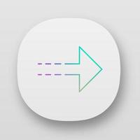 Arrow with dotted line app icon. Rightward direction. Arrowhead pointing right. Navigation pointer. Indicating symbol. UI UX user interface. Web or mobile applications. Vector isolated illustrations