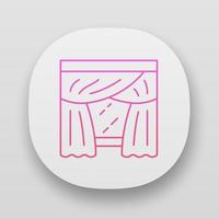 Priscilla curtains app icon. Panel pair with attached valance hanging on curtain rod. Home interior decor. UI UX user interface. Web or mobile applications. Vector isolated illustrations