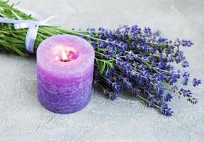fresh lavender flowers and candle photo