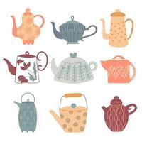 Teapots collection vector illustration.  Various tea utensils design.