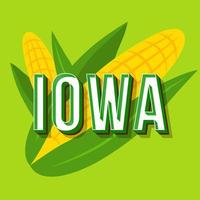 Iowa vintage 3d vector lettering. Retro bold font, typeface. Pop art stylized text. Old school style letters. 90s, 80s poster, banner, t shirt typography design. Lime color background with corn