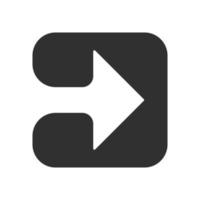 Arrow in square glyph icon. Play button. Forward indicator. Arrowhead indicating rightward. Next, forward arrow. Navigation cursor. Silhouette symbol. Negative space. Vector isolated illustration