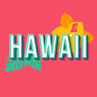 Letras vectoriales 3d vintage de Hawaii. fuente en negrita retro, tipografía. texto estilizado del arte pop. letras de estilo de la vieja escuela. Cartel de los 90, 80, diseño de banner. Fondo de color de punch de plantas tropicales vector