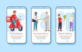 Express delivery service onboarding mobile app screen vector template. Walkthrough website steps with flat characters. UX, UI, GUI smartphone cartoon interface concept