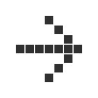 Pixel arrow glyph icon. Forward indicator, right marker. Indicating sign, pointer button. Pixel gaming arrow. Mosaic navigation symbol. Silhouette symbol. Negative space. Vector isolated illustration