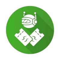 Scalper bot icono de glifo de sombra larga de diseño plano. entradas al por mayor compra bot scalping. compras en línea a granel. sitios web de venta de entradas. aplicación de Internet. inteligencia artificial. ilustración de silueta de vector