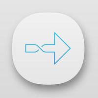 Twisted arrow app icon. Direction arrowhead, cursor. Arrow indicating rightward. Next. Motion signpost. Navigation sign. UI UX user interface. Web or mobile applications. Vector isolated illustrations