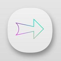 Wide arrow app icon. Rightward route. Arrowhead indexer. Next. Navigation pointer. Arrow showing right direction. UI UX user interface. Web or mobile applications. Vector isolated illustrations