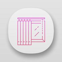 Vertical blinds app icon. Office window covering. Home interior design. Room darkening decoration. Window treatments. UI UX user interface. Web or mobile applications. Vector isolated illustrations