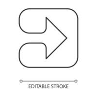 Arrow in square linear icon. Play button. Forward pointer. Arrowhead indicating rightward. Next, forward arrow. Thin line illustration. Contour symbol. Vector isolated outline drawing. Editable stroke