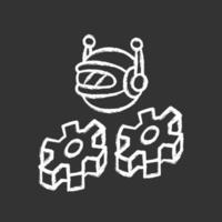 Work bot chalk icon. Software application. Optimizer robot with cogwheels. Cyborgs, futuristic AI. Artificial intelligence. Innovation machine learning. Isolated vector chalkboard illustration