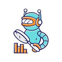 icono de color del bot de seguimiento. supervisar el tiempo de actividad de los sitios web. análisis y automatización de búsquedas. aprendizaje automático. inteligencia artificial. robot de internet con lupa. ilustración vectorial aislada vector