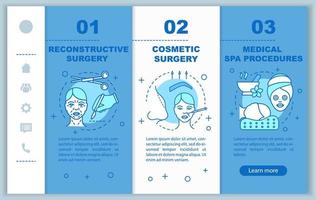 Cosmetic plastic surgery onboarding mobile web pages vector template. Responsive smartphone website interface idea with linear illustrations. Webpage walkthrough step screens. Color concept