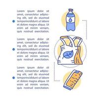 Zero waste products article page vector template. Brochure, magazine, booklet design element with linear icons and text boxes. Waste management. Print design. Concept illustrations with text space