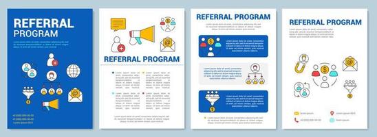 Marketing referral program brochure template layout. Customer attraction. Flyer, booklet, leaflet print design with linear illustrations. Vector page layout for magazines, reports, advertising posters