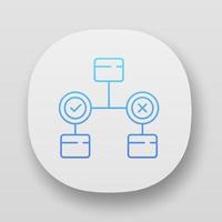 Decision diagram app icon. Block chart. Problem solutions. Operations research. Decision tree. Management. UI UX user interface. Web or mobile applications. Vector isolated illustrations