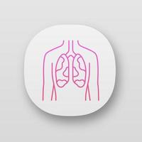 Ill lungs app icon. Sore human organ. Tuberculosis, cancer. Unhealthy pulmonary system. Respiratory health. UI UX user interface. Web or mobile applications. Vector isolated illustrations