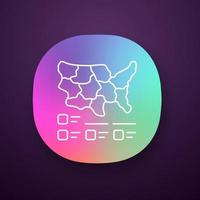 Cartogram app icon. Diagram. USA map with statistics. Data visualization. Geographical differences graphic report. UI UX user interface. Web or mobile application. Vector isolated illustration