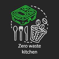 Zero waste kitchen and eco, friendly lifestyle, organic waste management chalk concept icon. Reusable coffee filter, cutlery, food container idea. Vector isolated chalkboard illustration
