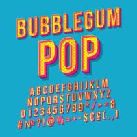 Bubblegum pop vintage 3d vector lettering. Retro bold font, typeface. Pop art stylized text. Old school style letters, numbers, symbols, elements. 90s, 80s poster, banner. Azure color background