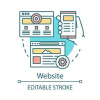 Website concept icon. Channels for SEO, SEM idea thin line illustration. Network, web site optimization. Multimedia content. Internet protocol. Vector isolated outline drawing. Editable stroke