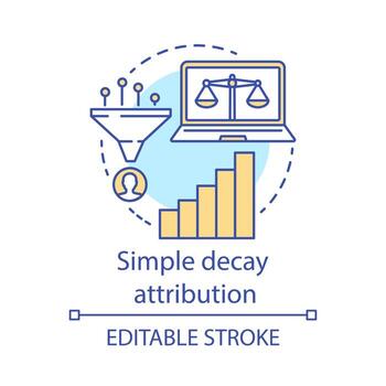 Simply decay attribution concept icon. Attribution modeling type idea thin line illustration. Multi-touch analyze. Conversion model. Digital marketing. Vector isolated outline drawing. Editable stroke