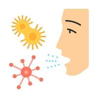 Dust allergy flat design long shadow color icon. Allergic reaction to bacteria. Pathogen inhalation. Protozoan diseases. Colds. Respiratory infections in air. Vector silhouette illustration