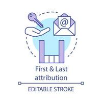 First and Last attribution concept icon. Attribution modeling types idea thin line illustration. Digital marketing channel. Conversion model. Vector isolated outline drawing. Editable stroke