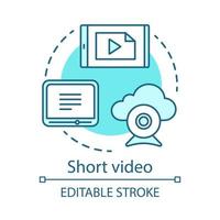 Short video blue concept icon. Awareness content idea thin line illustration. Digital marketing. Visual media. Broadcasting, blogging, streaming. Vector isolated outline drawing. Editable stroke