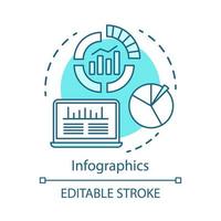 Infographics blue concept icon. Channels for SEO idea thin line illustration. Digital marketing analytics. Conversions metrics. SMM data statistics. Vector isolated outline drawing. Editable stroke