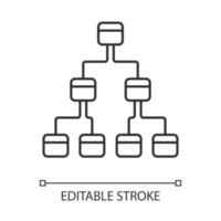 Tree diagram linear icon. Hierarchical system. Node link diagram. Tree structure. Sequence and submission. Thin line illustration. Contour symbol. Vector isolated outline drawing. Editable stroke