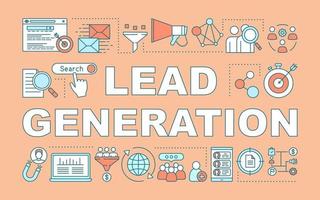 Lead generation word concepts banner. Digital marketing benefit. Sales leads. List building. Presentation, website. Isolated lettering typography idea with linear icons. Vector outline illustration