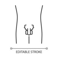 Ill men reproductive system linear icon. Sore human organ. Men health. Thin line illustration. Contour symbol. Vector isolated outline drawing. Editable stroke