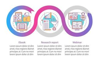 Consideration content vector infographic template. Business presentation design elements. Data visualization with three steps and options. Process timeline chart. Workflow layout with linear icons