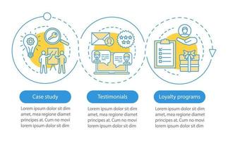 plantilla de infografía de vector de contenido de toma de decisiones. elementos de diseño de presentación de negocios. visualización de datos con tres pasos y opciones. gráfico de la línea de tiempo del proceso. diseño de flujo de trabajo con iconos lineales