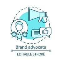 Brand advocate concept icon. Referral marketing idea thin line illustration. Positive feedback, influencer review, recommendation. Word of mouth. Vector isolated outline drawing. Editable stroke