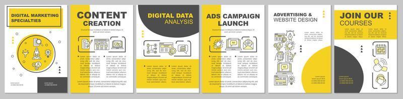 Digital marketing specialities brochure template layout. Flyer, booklet, leaflet print design with linear illustrations. Vector page layouts for magazines, annual reports, advertising posters