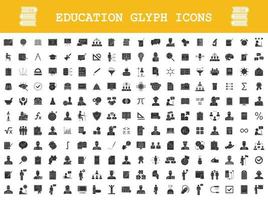 Education glyph icons big set. School, college, university, self study, business education. Educational program. E learning, online courses, classes. Silhouette symbols. Vector isolated illustration