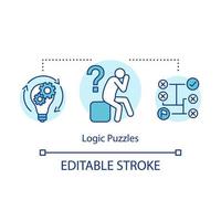 Logic puzzles concept icon. Strategy thinking game idea thin line illustration. Logical problem solution. Rational solving algorithm. Vector isolated outline drawing. Editable stroke